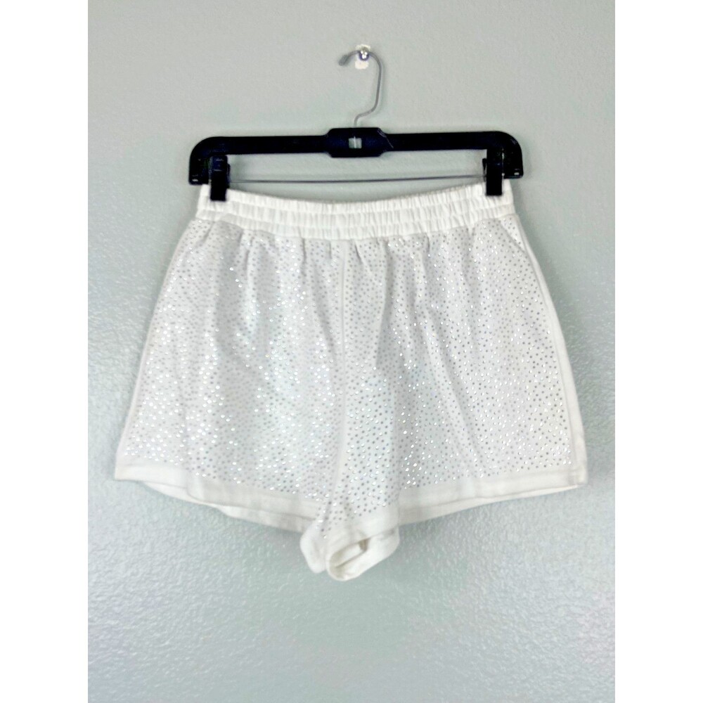 Mainstrip Women Large White Shorts Rhinestone Front Casual Festival Lounge